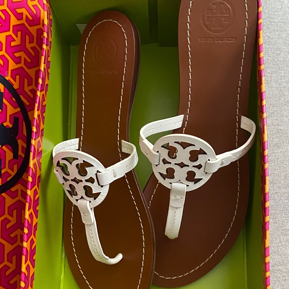 Tory Burch White and Brown Sandals